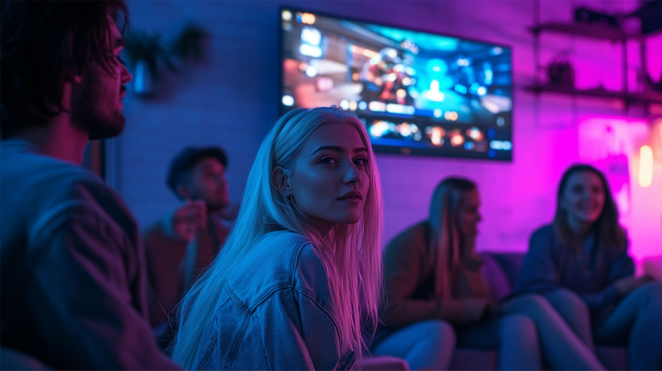 Interior of Game Box Bar - Lounge area with players